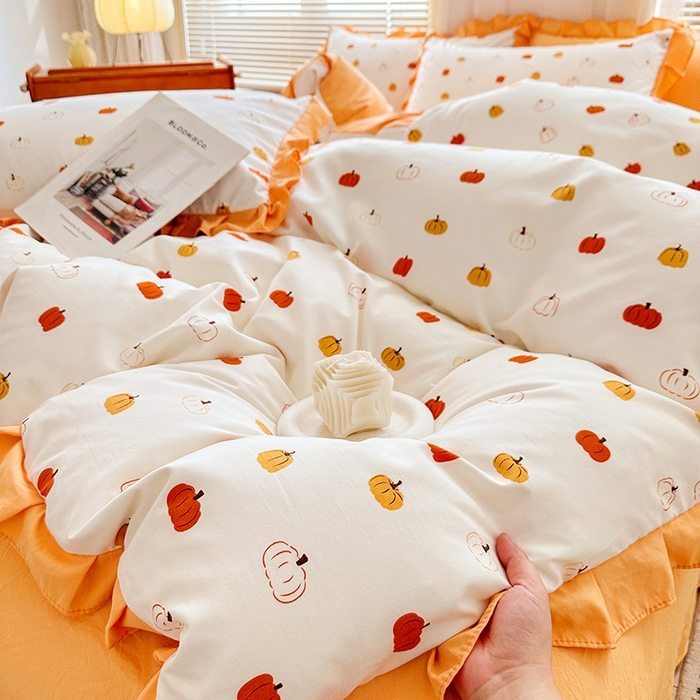 91家纺网 家纺一手货源 找家纺 佳一家纺 2025新款亲肤水洗棉四件套系列 小南瓜