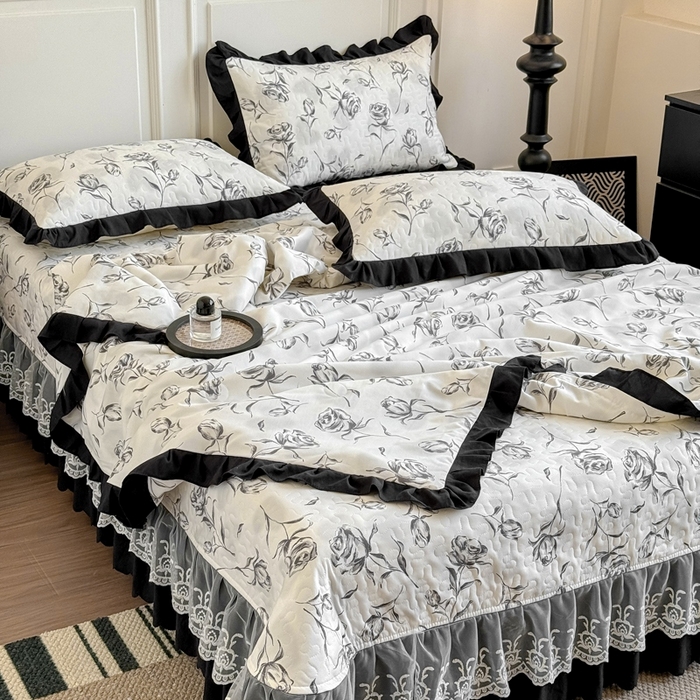 91家纺网 家纺一手货源 找家纺 绣女坊 2025新款夏被款床盖四件套 玫瑰