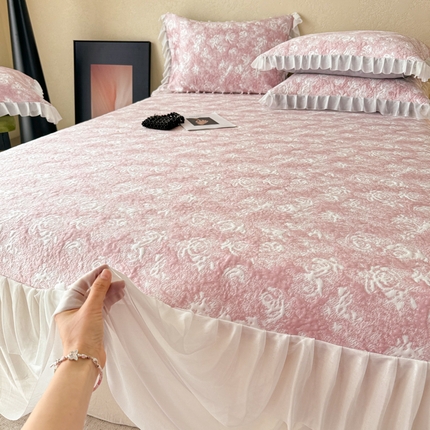 典曼家纺 2025春夏新款凉感提花洛可可系列床裙款凉席席子 洛可可-粉