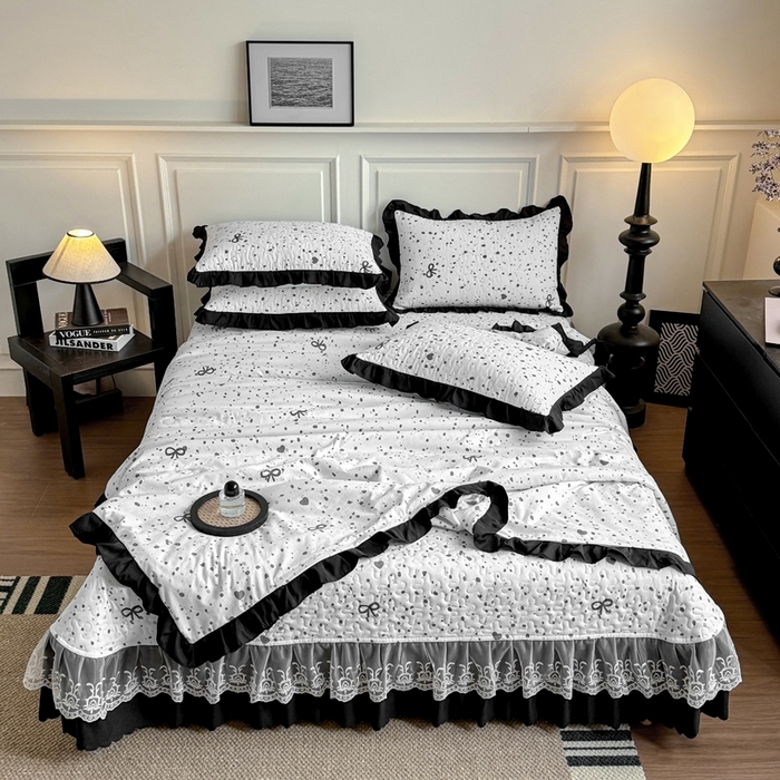 91家纺网 家纺一手货源 找家纺 绣女坊 2025新款夏被款床盖四件套 蝴蝶结