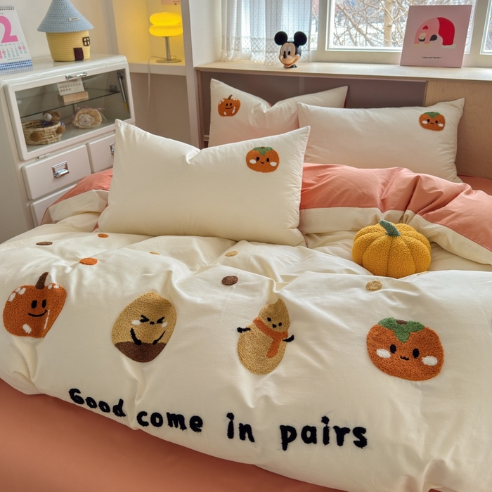 91家纺网 家纺一手货源 找家纺 如意朵2025新款全棉毛巾绣四件套 柿柿如意