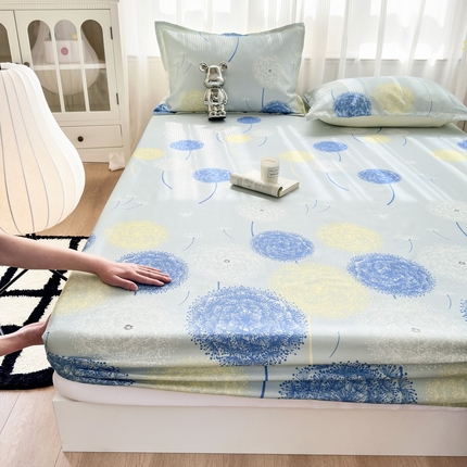 乐居家纺 2025新款亲肤舒适活性印染水洗冰丝床笠 蒲公英-蓝