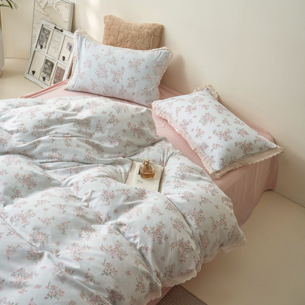 91家纺网 家纺一手货源 找家纺 漫仙阁家纺 2025新款双层纱花边款韩版四件套 初夏