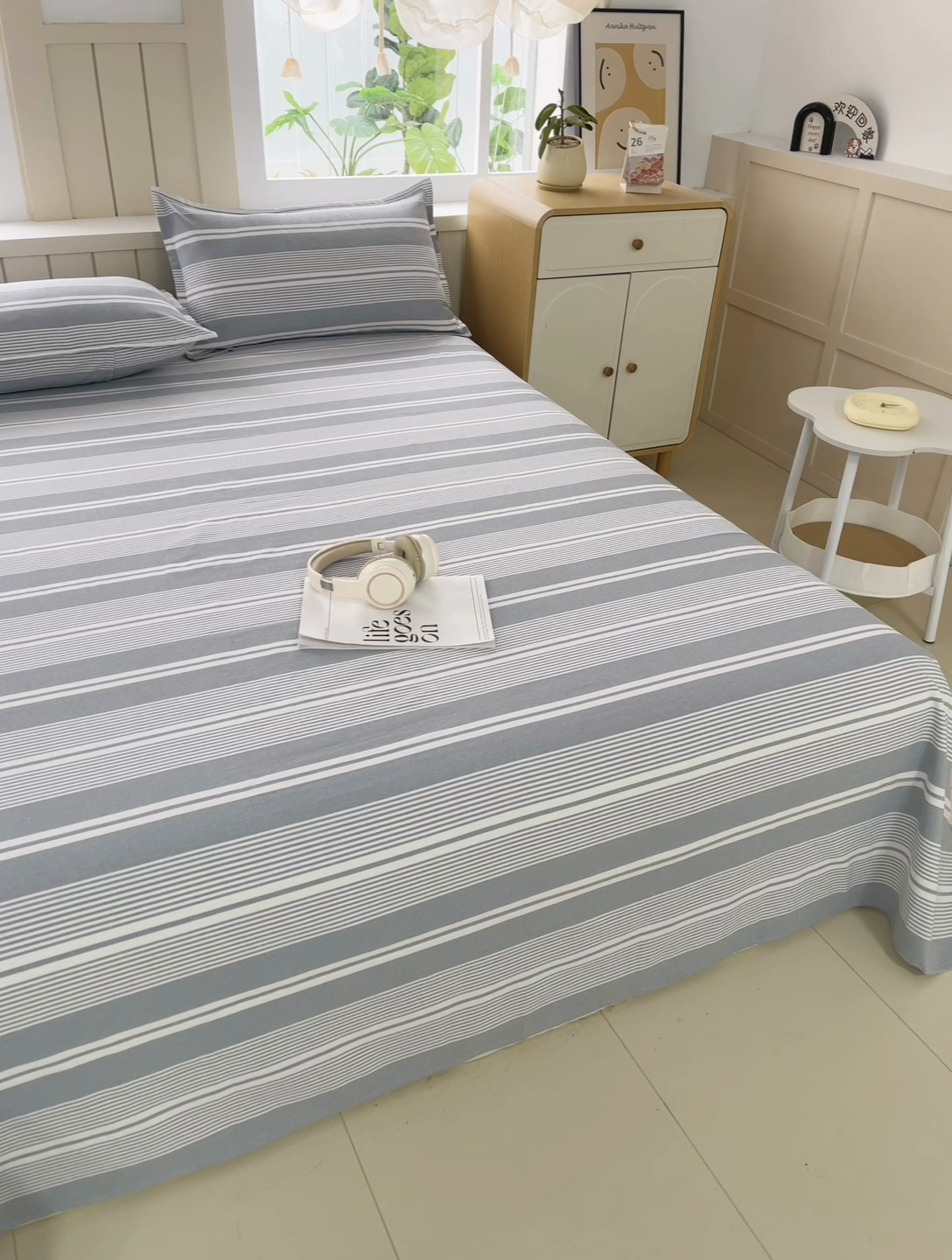 91家纺网 家纺一手货源 找家纺 金泰莱 2025新款色织老粗布床单老粗布凉席三件套 浅陌