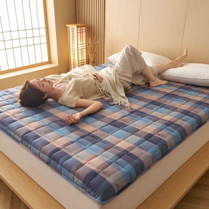 91家纺网 家纺一手货源 找家纺 锦丝钰床垫 2025新款色织水洗棉棉花床垫 彩格