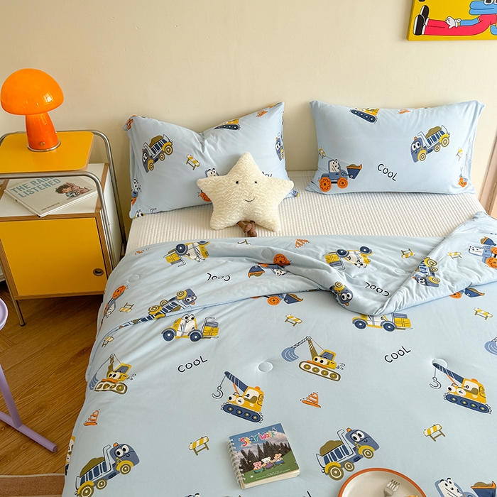 91家纺网 家纺一手货源 找家纺 麦伦家居 2025新款云柔针织棉大豆夏凉被 工程车