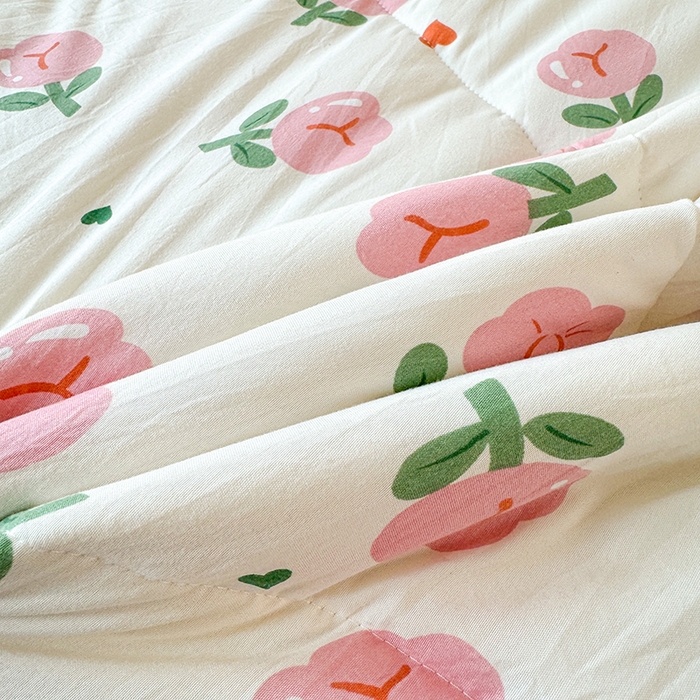 91家纺网 家纺一手货源 找家纺 熙宴家纺 2025新款A类水洗双层纱100%新疆棉花印花夏被空调被夏凉被 小兔花园