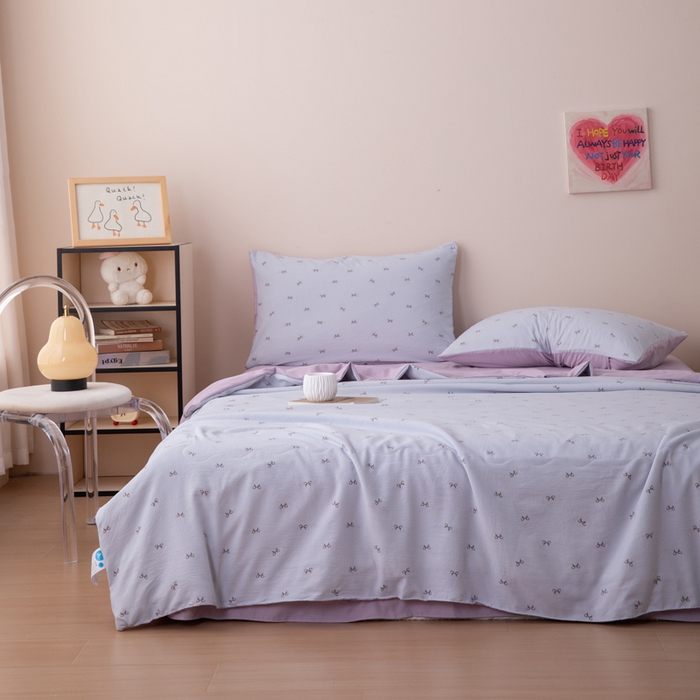 91家纺网 家纺一手货源 找家纺 南北家居 2025新款针织棉双层纱夏被四件套 蔷薇轻舞