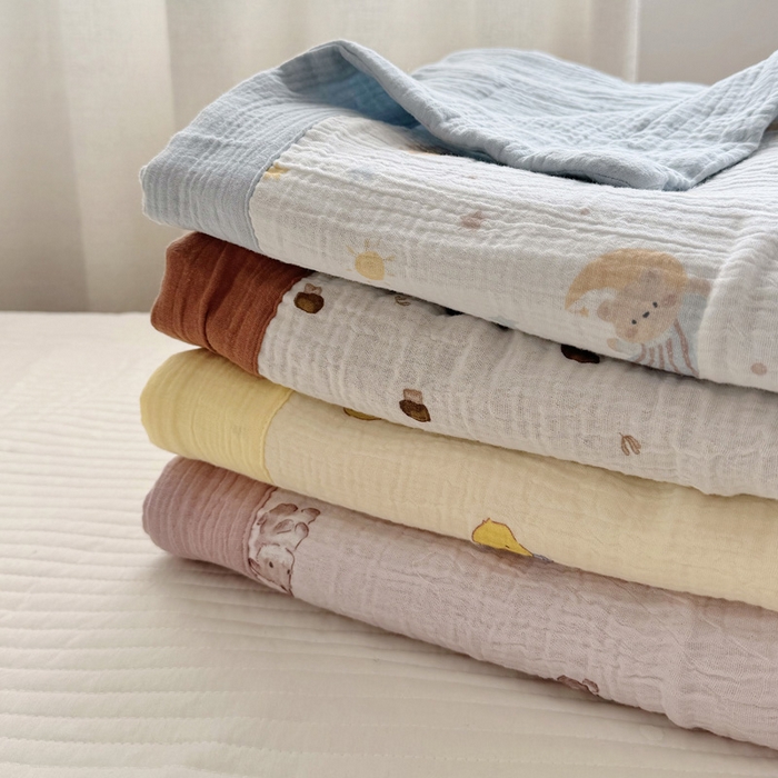 91家纺网 家纺一手货源 找家纺 BOSS 2025新款全棉纯棉皱皱纱儿童盖毯夏被  幼儿园夏被夏凉被空调被 组合图
