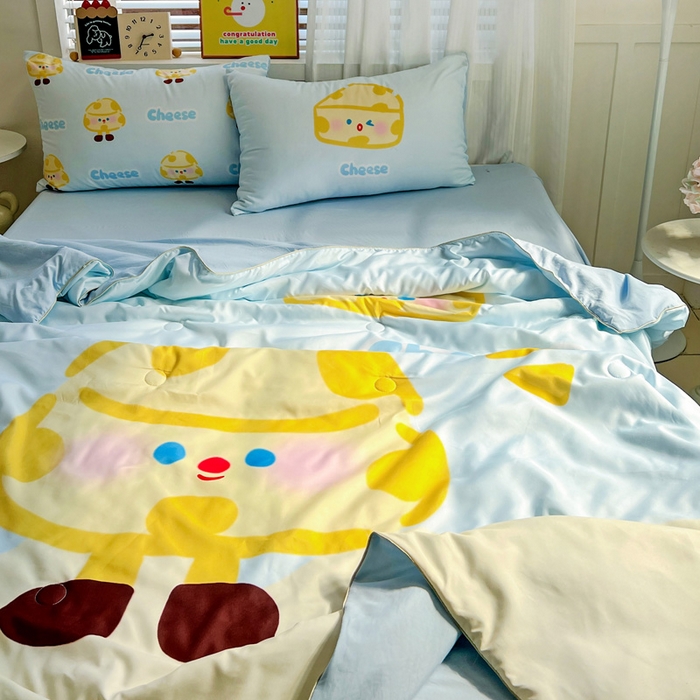 91家纺网 家纺一手货源 找家纺 海岛哥哥 2025新款水洗棉大版卡通夏被 黄油芝士