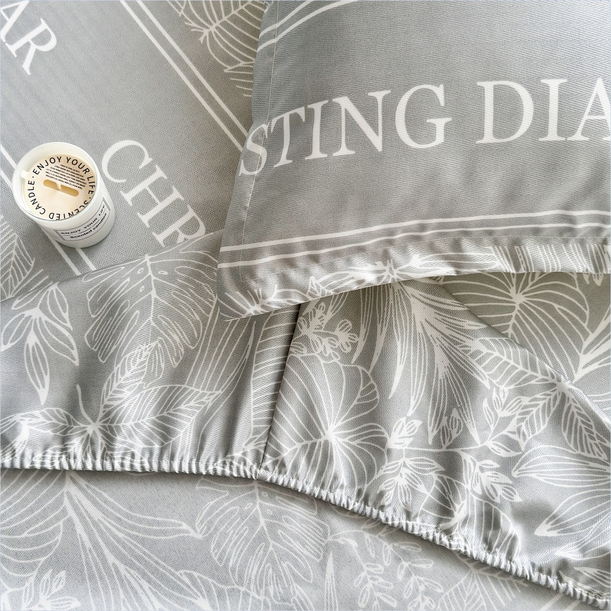 91家纺网 家纺一手货源 找家纺 乐居家纺 2025新款亲肤舒适活性印染水洗冰丝床笠 芳菲-灰