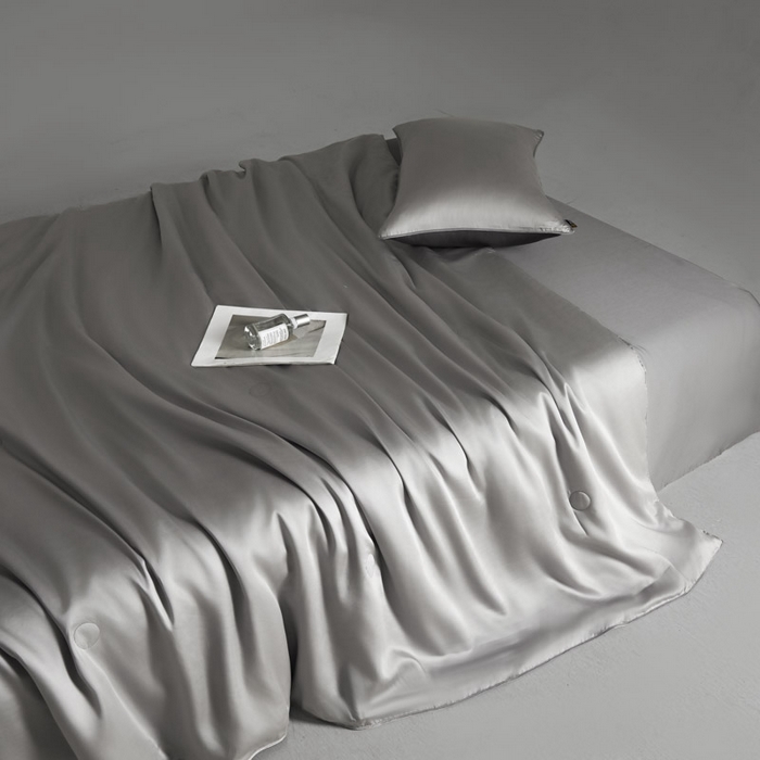 91家纺网 家纺一手货源 找家纺 AB家纺2025新品A类莱赛尔双拼50天丝空调夏被四件套 烟灰-摩登灰