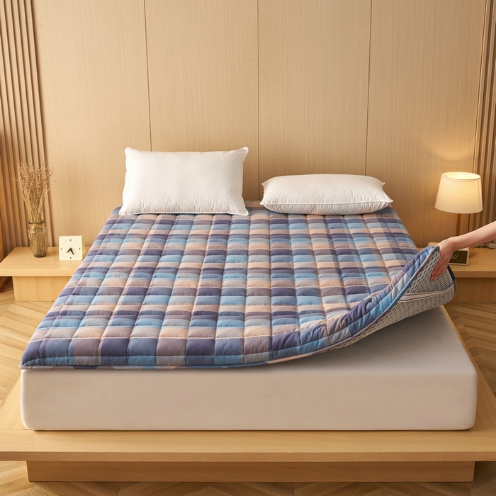 91家纺网 家纺一手货源 找家纺 锦丝钰床垫 2025新款色织水洗棉棉花床垫 彩格