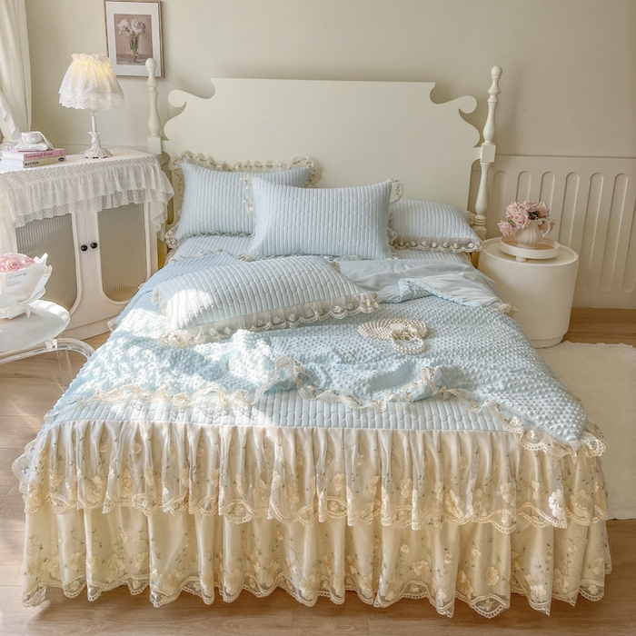 91家纺网 家纺一手货源 找家纺 恋尚 2025新款乳胶凉感床笠裙-甜朵【控价170起】 甜朵-清新蓝