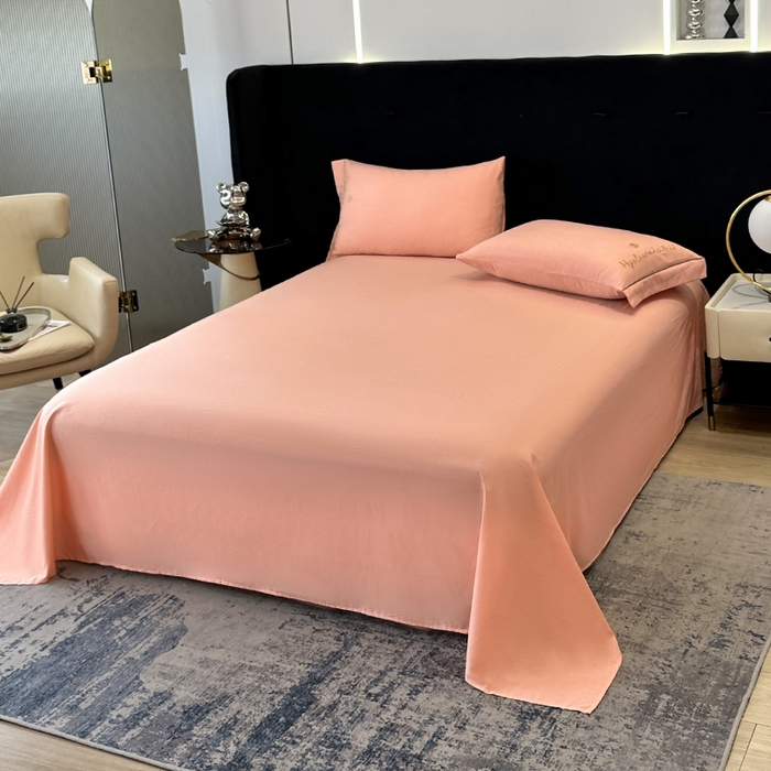 91家纺网 家纺一手货源 找家纺 宇彬家纺 2025直播新款13374全棉纯棉母婴级压线一字绣纯色刺绣四件套全棉纯棉贡缎新疆长绒字母款铂金系列 铂金 玉颜粉