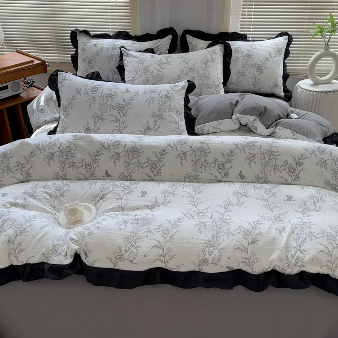 91家纺网 家纺一手货源 找家纺 佳一家纺 2025新款亲肤水洗棉四件套系列 花恋