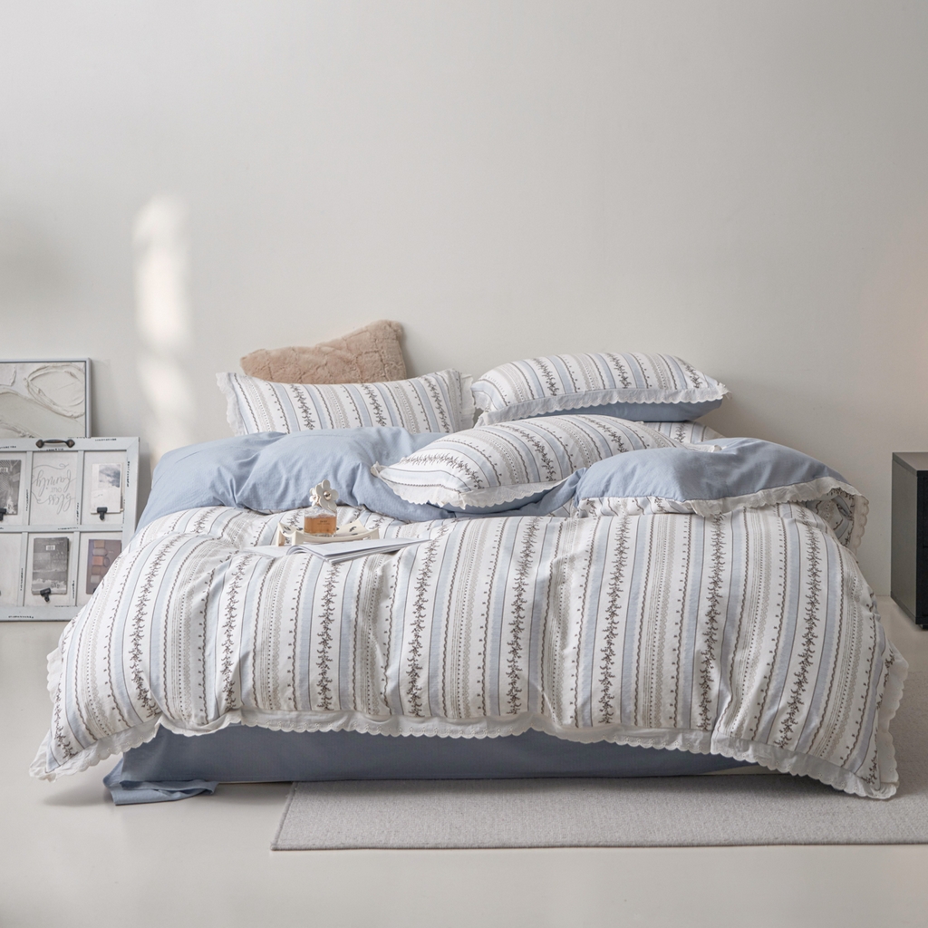 91家纺网 家纺一手货源 找家纺 漫仙阁家纺 2025新款双层纱花边款韩版四件套 茶野