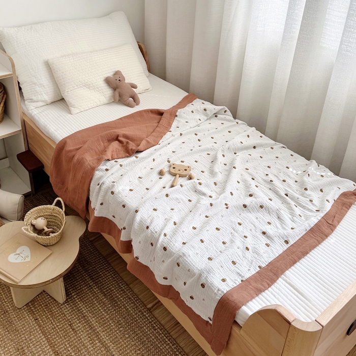 91家纺网 家纺一手货源 找家纺 BOSS 2025新款全棉纯棉皱皱纱儿童盖毯夏被  幼儿园夏被夏凉被空调被 小蘑菇