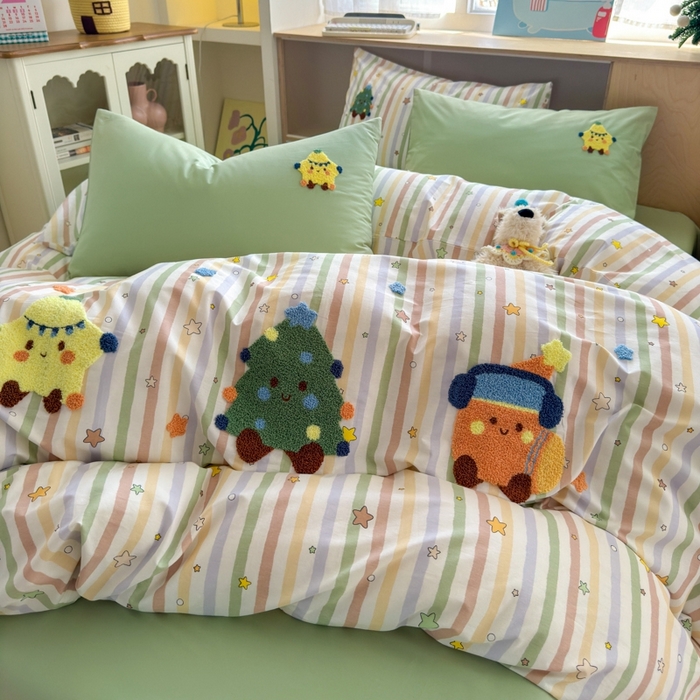 91家纺网 家纺一手货源 找家纺 （总）如意朵 2025新款13372全棉毛巾绣小清新四件套（专版花型）