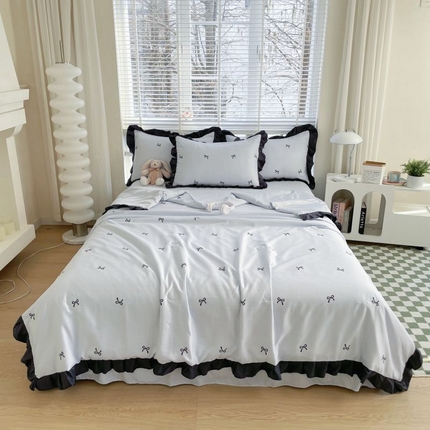 绣女坊  2025新款水洗天丝夏被四件套 蓝色蝴蝶结