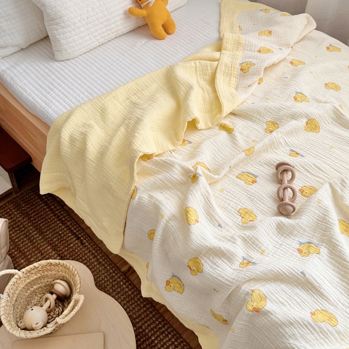 91家纺网 家纺一手货源 找家纺 （总）BOSS 2025新款全棉皱皱纱双层纱儿童盖毯夏被  幼儿园夏被午睡毯夏凉被空调被