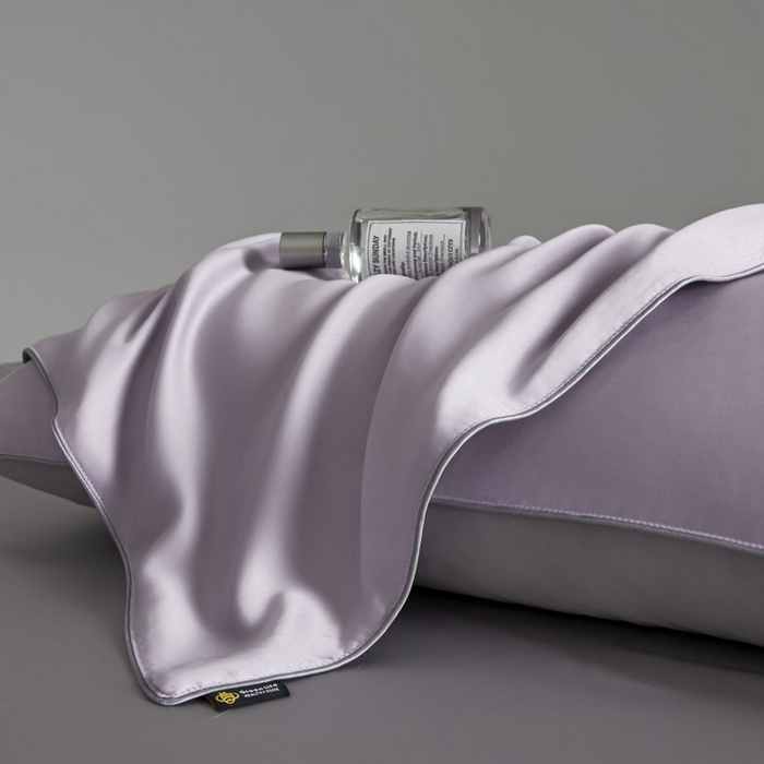 91家纺网 家纺一手货源 找家纺 AB家纺2025新品A类莱赛尔双拼50天丝空调夏被四件套 云霞紫-烟灰