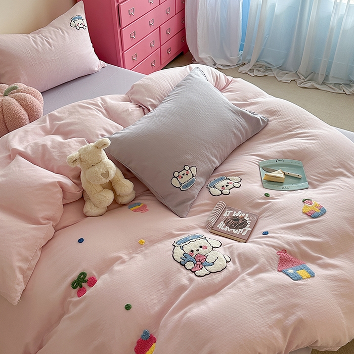 91家纺网 家纺一手货源 找家纺 TT.one 塔塔家居 2025新款全棉双层纱毛巾绣萌宠系列四件套 朵拉公主