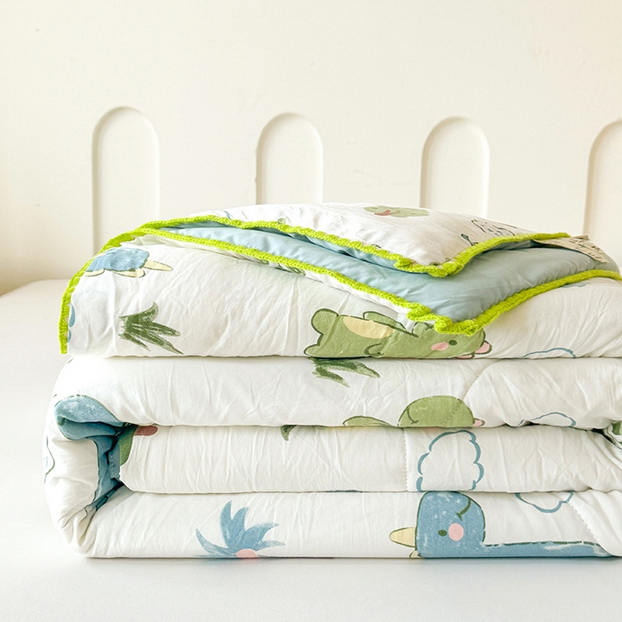 91家纺网 家纺一手货源 找家纺 熙宴家纺 2025新款A类水洗双层纱100%新疆棉花印花夏被空调被夏凉被 恐龙乐园