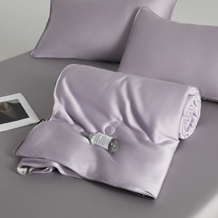 91家纺网 家纺一手货源 找家纺 AB家纺2025新品A类莱赛尔双拼50天丝空调夏被四件套 云霞紫-烟灰