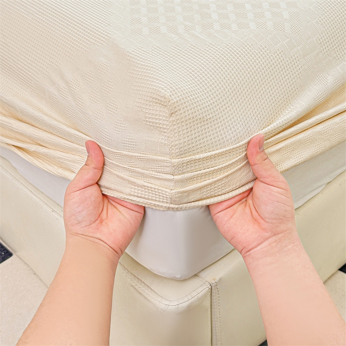 91家纺网 家纺一手货源 找家纺 曼町家居 2025新款全棉华夫格床笠 珍珠白