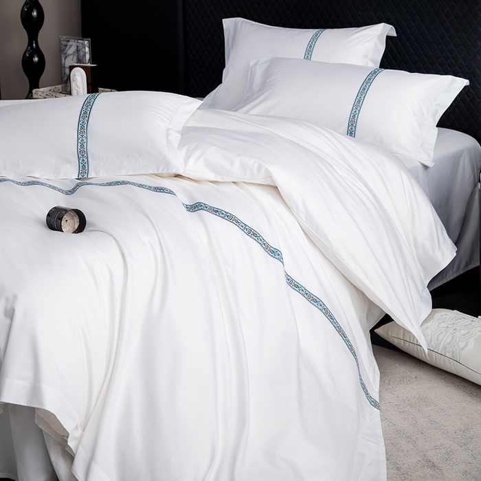 91家纺网 家纺一手货源 找家纺 优必恩 2025新款高支高密民宿酒店织带款四件套套件 青春