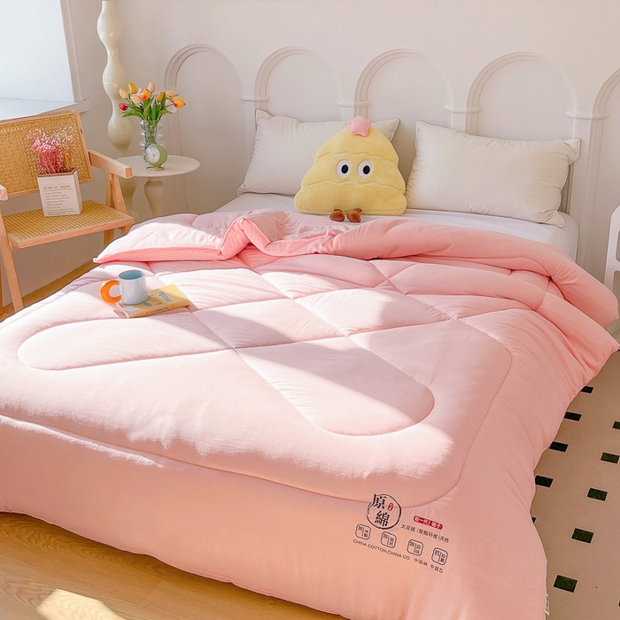 91家纺网 家纺一手货源 找家纺 百花王2025新款原棉大豆被被子被芯 粉色