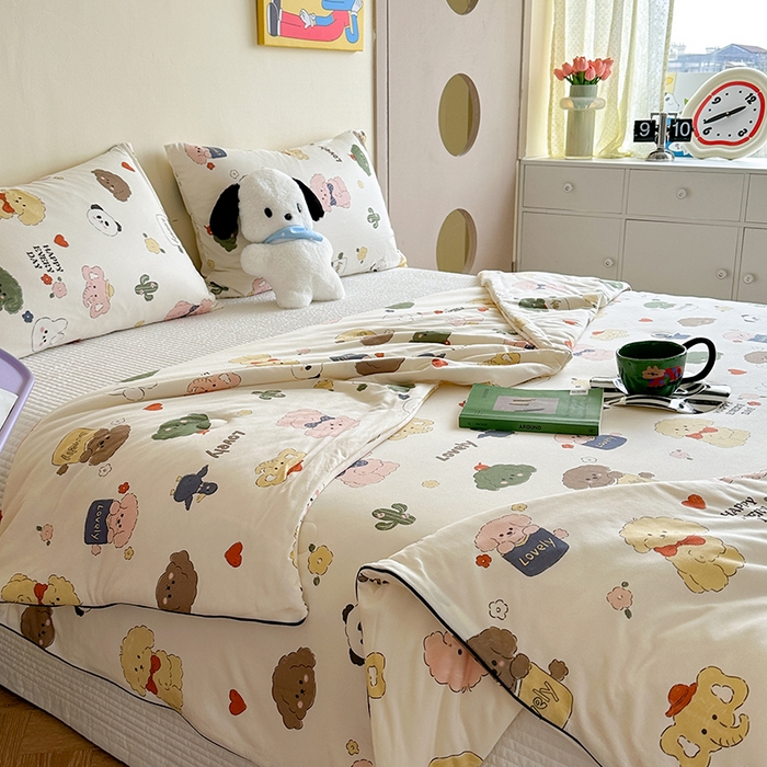 91家纺网 家纺一手货源 找家纺 麦伦家居 2025新款云柔针织棉大豆夏凉被 宠物小狗