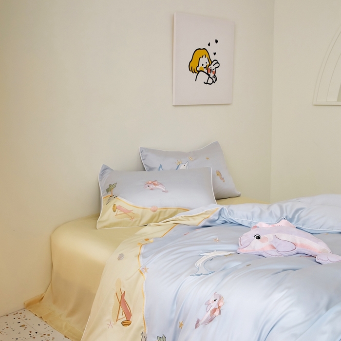 91家纺网 家纺一手货源 找家纺 （总）爱缦 2025新款海边假日系列60支莱赛尔四件套风格二