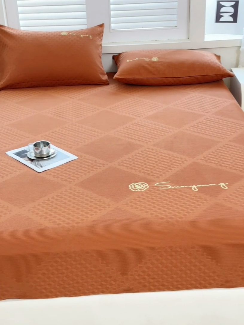 91家纺网 家纺一手货源 找家纺 曼町家居 2025新款全棉华夫格床笠 丁香棕