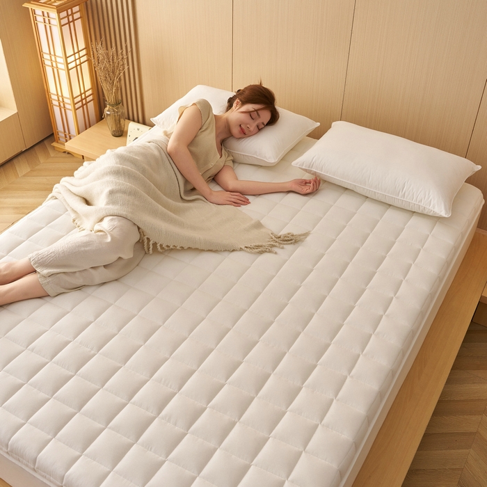 91家纺网 家纺一手货源 找家纺 锦丝钰床垫 2025新款色织水洗棉棉花床垫 白色