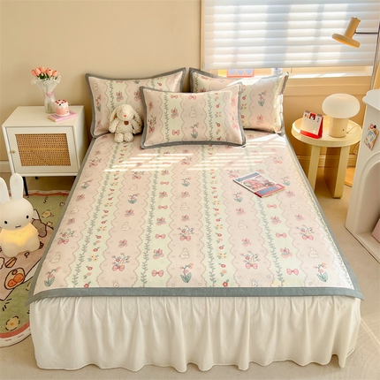 91家纺网 家纺一手货源 找家纺 典曼家纺 2025春夏新款250D冰丝宽边圆网冰丝凉席席子 邂逅