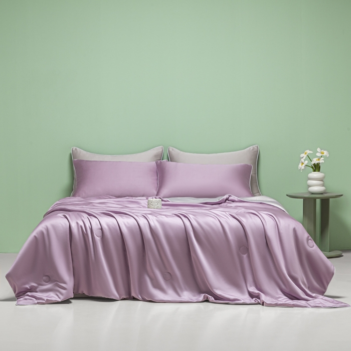 91家纺网 家纺一手货源 找家纺 爱彼家纺 2025夏季新款麻绳款冰丝夏被夏凉被空调被四件套-风格一 麻绳款夏被-风信紫+青灰