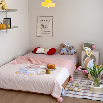 91家纺网 家纺一手货源 找家纺 （总）喜多兔2025新款高精密人字棉贴布绣奶里奶气夏被夏凉被,粉色奶气小兔,黄色奶气小狗,咖色奶气小熊,蓝色奶气小象,绿色奶气小猫