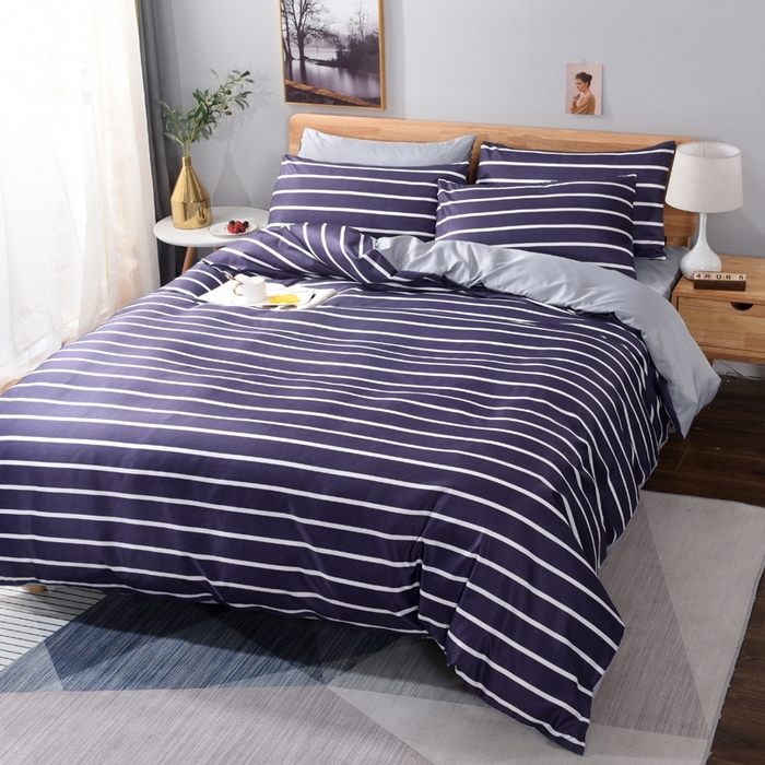 91家纺网 家纺一手货源 找家纺 百花王2025新款斜纹天丝莫代尔四件套 兰条纹