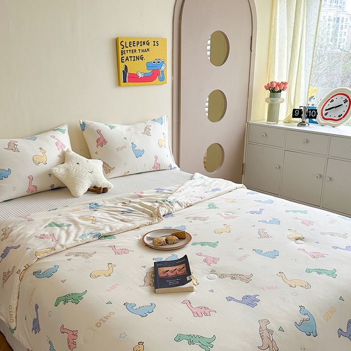 91家纺网 家纺一手货源 找家纺 麦伦家居 2025新款云柔针织棉大豆夏凉被 七彩恐龙