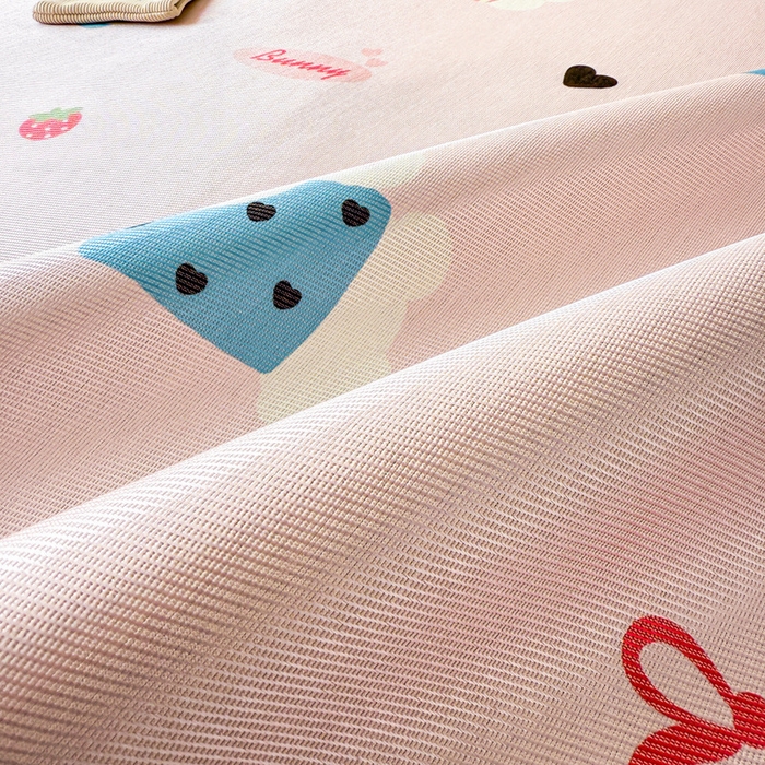 91家纺网 家纺一手货源 找家纺 典曼家纺 2025春夏新款250D冰丝宽边圆网冰丝凉席席子 蛋糕兔子