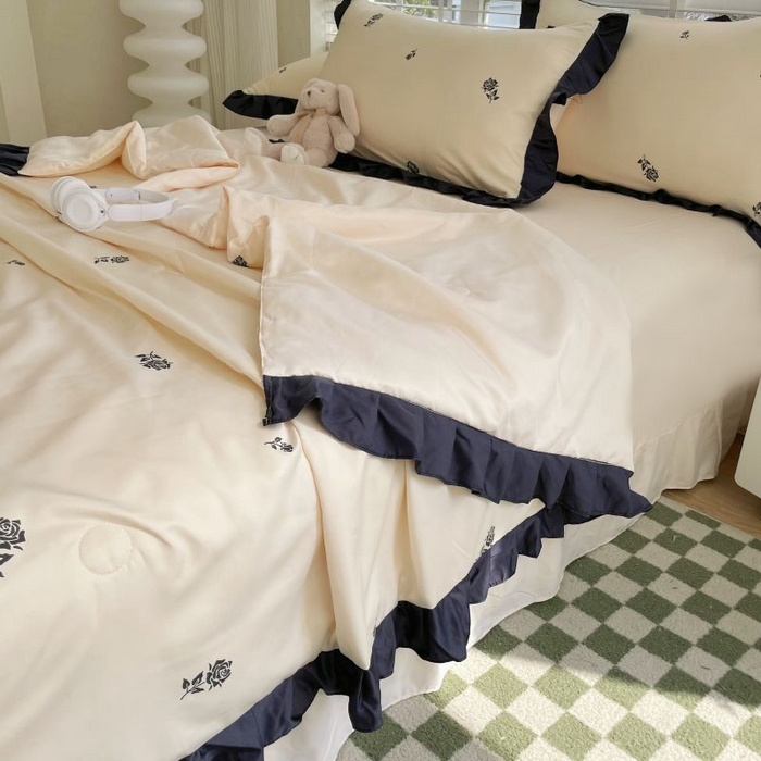 91家纺网 家纺一手货源 找家纺 绣女坊  2025新款水洗天丝夏被四件套 黄色玫瑰