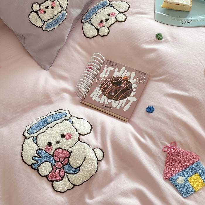 91家纺网 家纺一手货源 找家纺 TT.one 塔塔家居 2025新款全棉双层纱毛巾绣萌宠系列四件套 朵拉公主