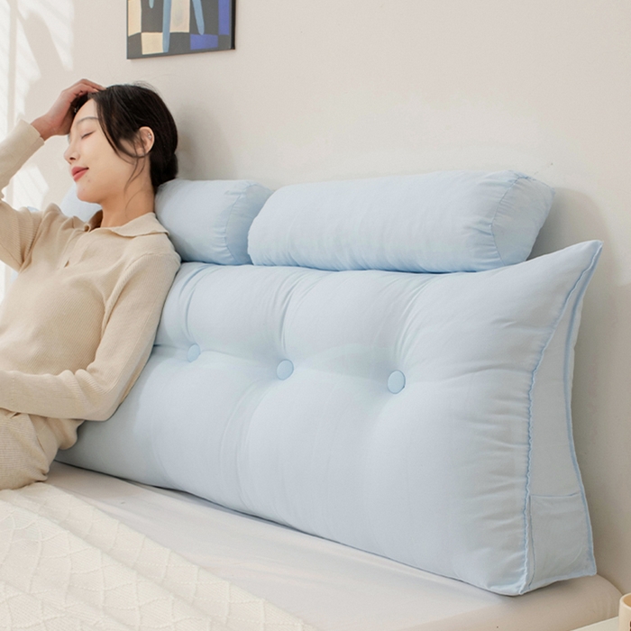 91家纺网 家纺一手货源 找家纺 2025新款高级感床头大靠垫三角床上靠枕护腰榻榻米靠背浅粉沙发软包拆洗 浅蓝