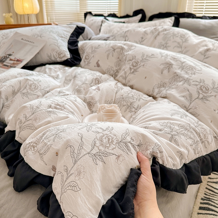 91家纺网 家纺一手货源 找家纺 佳一家纺 2025新款亲肤水洗棉四件套系列 花恋