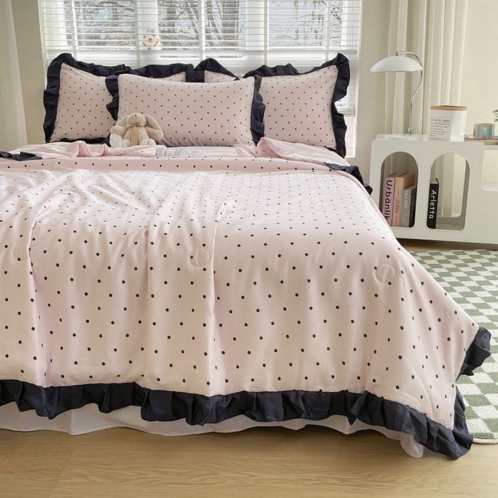 91家纺网 家纺一手货源 找家纺 绣女坊  2025新款水洗天丝夏被四件套 粉色圆点