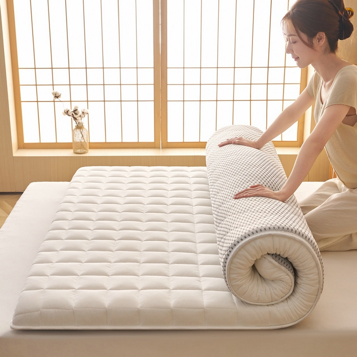 91家纺网 家纺一手货源 找家纺 锦丝钰床垫 2025新款色织水洗棉棉花床垫 白色