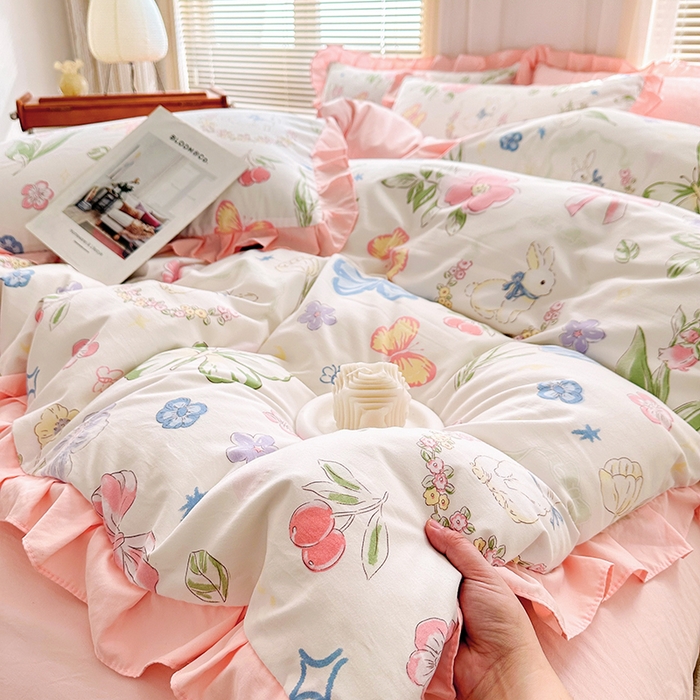 91家纺网 家纺一手货源 找家纺 佳一家纺 2025新款亲肤水洗棉四件套系列 春天里