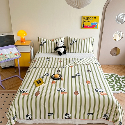 91家纺网 家纺一手货源 找家纺 麦伦家居 2025新款云柔针织棉大豆夏凉被 时尚熊猫